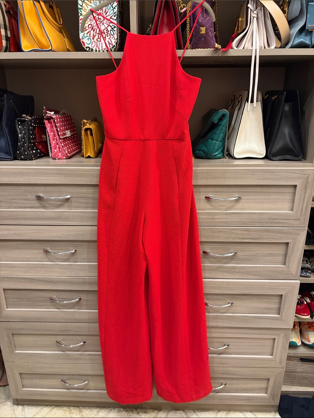 Black Halo Red Wide-Leg Spaghetti-Strap Jumpsuit